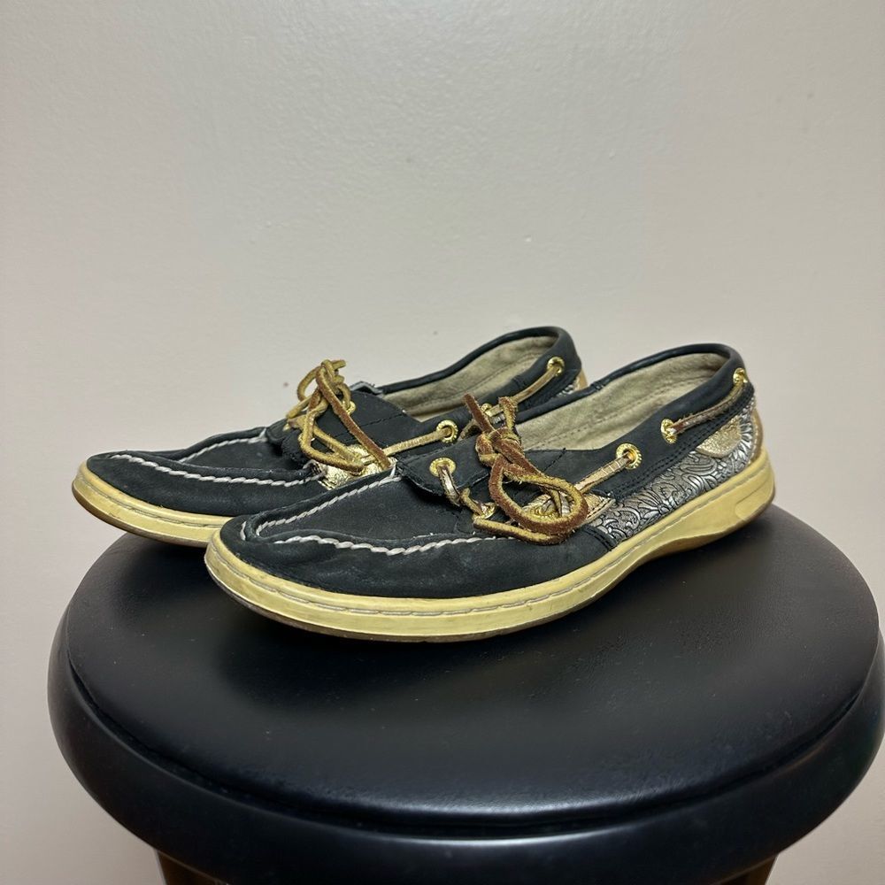 CLEARANCE! Black Metallic Sperry Top-Sider Boat Shoes Size 7.5 VGUC